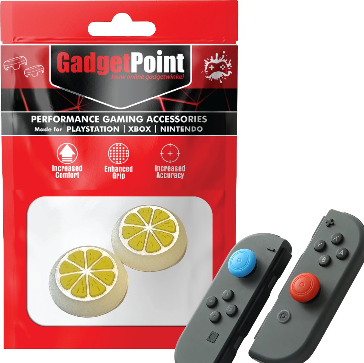 Gadgetpoint - Thumb Grips voor Nintendo Switch Joy-Con Controllers - Gaming Thumbgrips - Performance Anti-Slip Thumbsticks - Bescherming Accessoires - Fruit - Geel met Wit