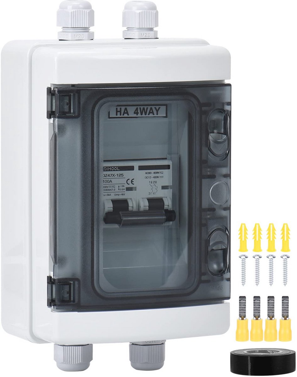Stroomonderbreker 12V DC Scheidingsschakelaar voor Zonne-installatie 100A 2-polig met IP65 Waterdichte Behuizing