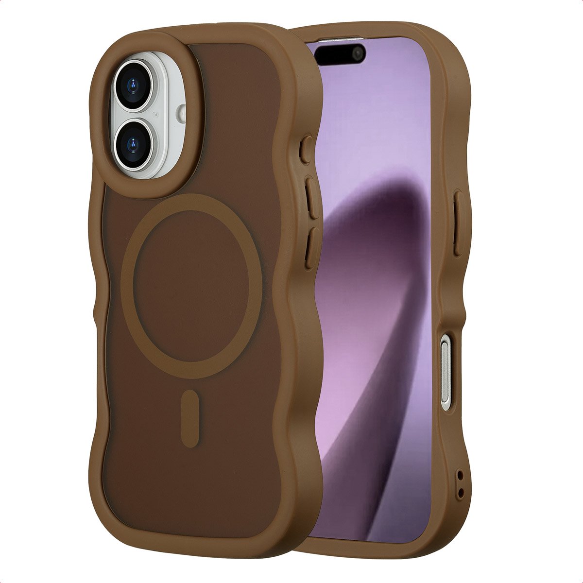 Selencia Wavy Case - Golvend Hoesje geschikt voor Apple iPhone 17 - Mocha Brown