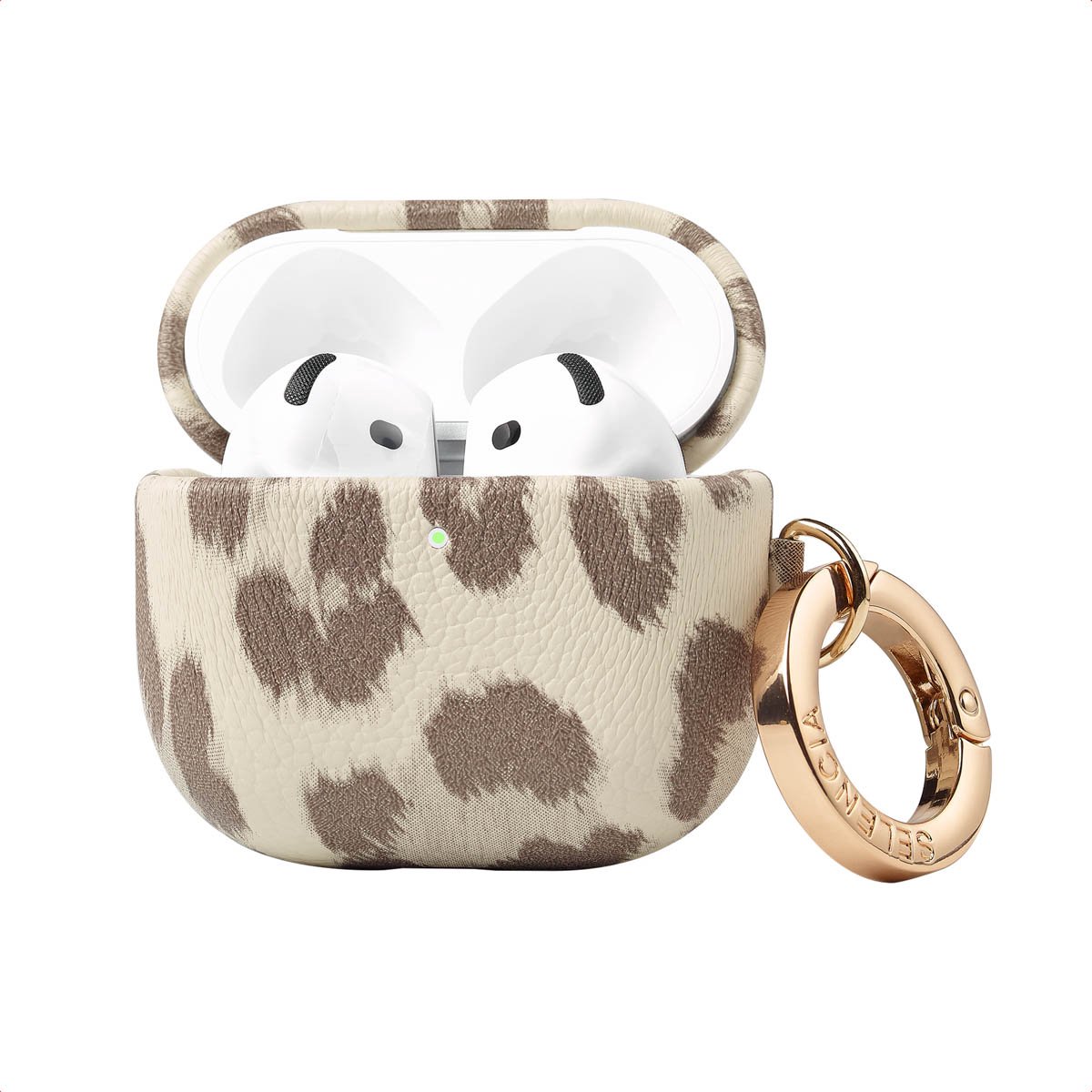 Selencia Sabi Case met panterprint - Hoesje geschikt voor AirPods 4 - Soft Ivory
