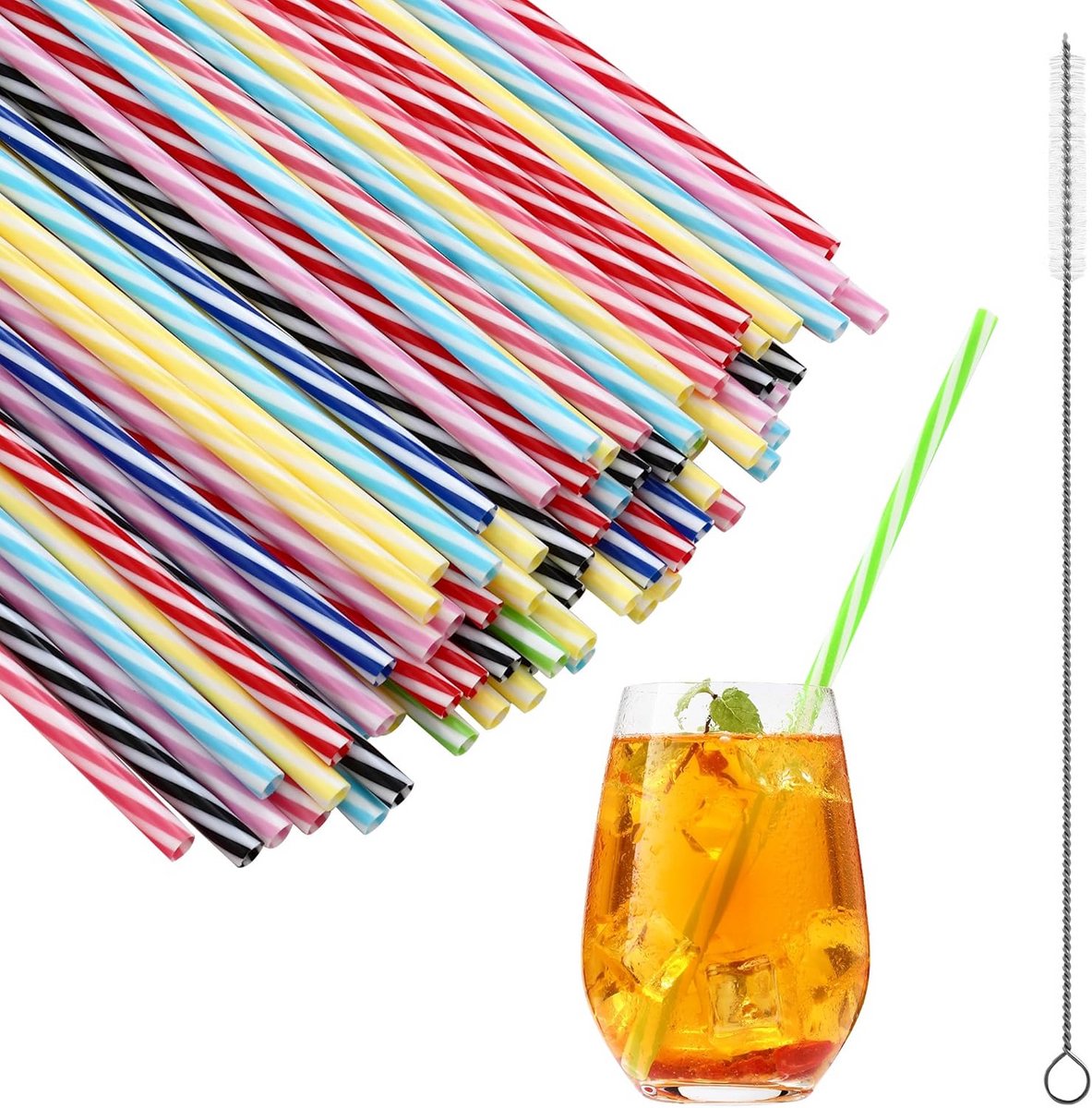 80 Herbruikbare Rietjes - 23 cm Lange Rietjes voor Dranken met Rietjesborstel
