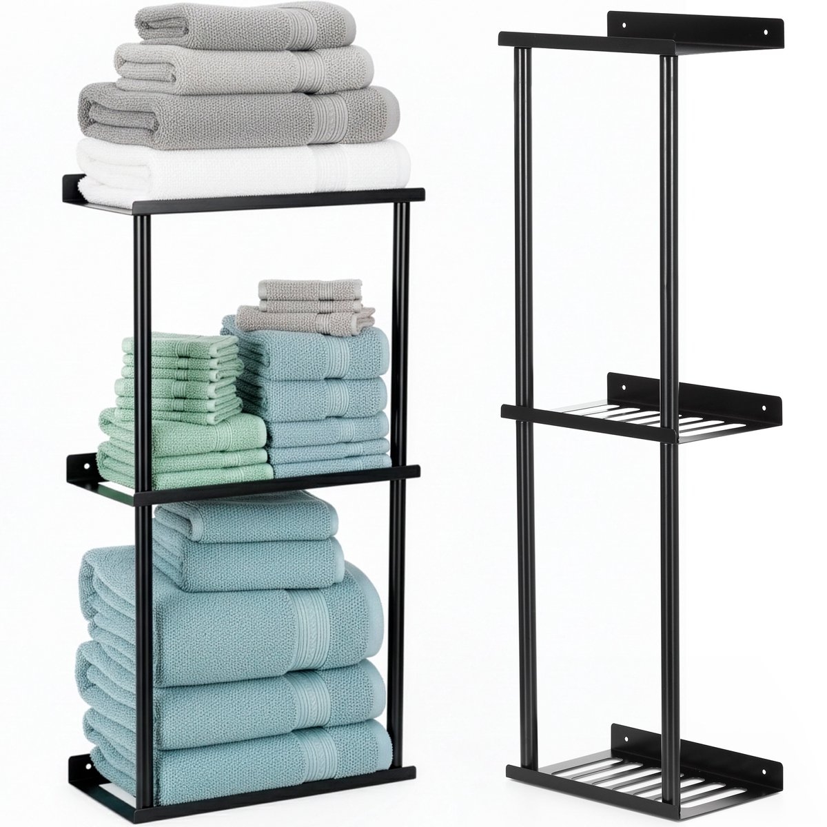 Springos Handdoekrek - Badkamer - Handdoekstang - Handdoekhouder - 3 Etages - Metaal- Zwart - 76 cm