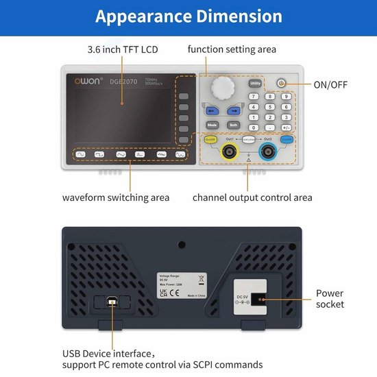 Draagbare Golfvormgenerator met Dual Channels en 3.6 inch LCD-scherm - Frequentie-uitgang tot 70 MHz en 300 MSa/s Sample Rate van Merkloos — afbeelding 5