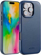 Accezz Hoesje - Geschikt voor iPhone 16 Pro - geschikt voor MagSafe Leather Backcover - Nightfall Blue