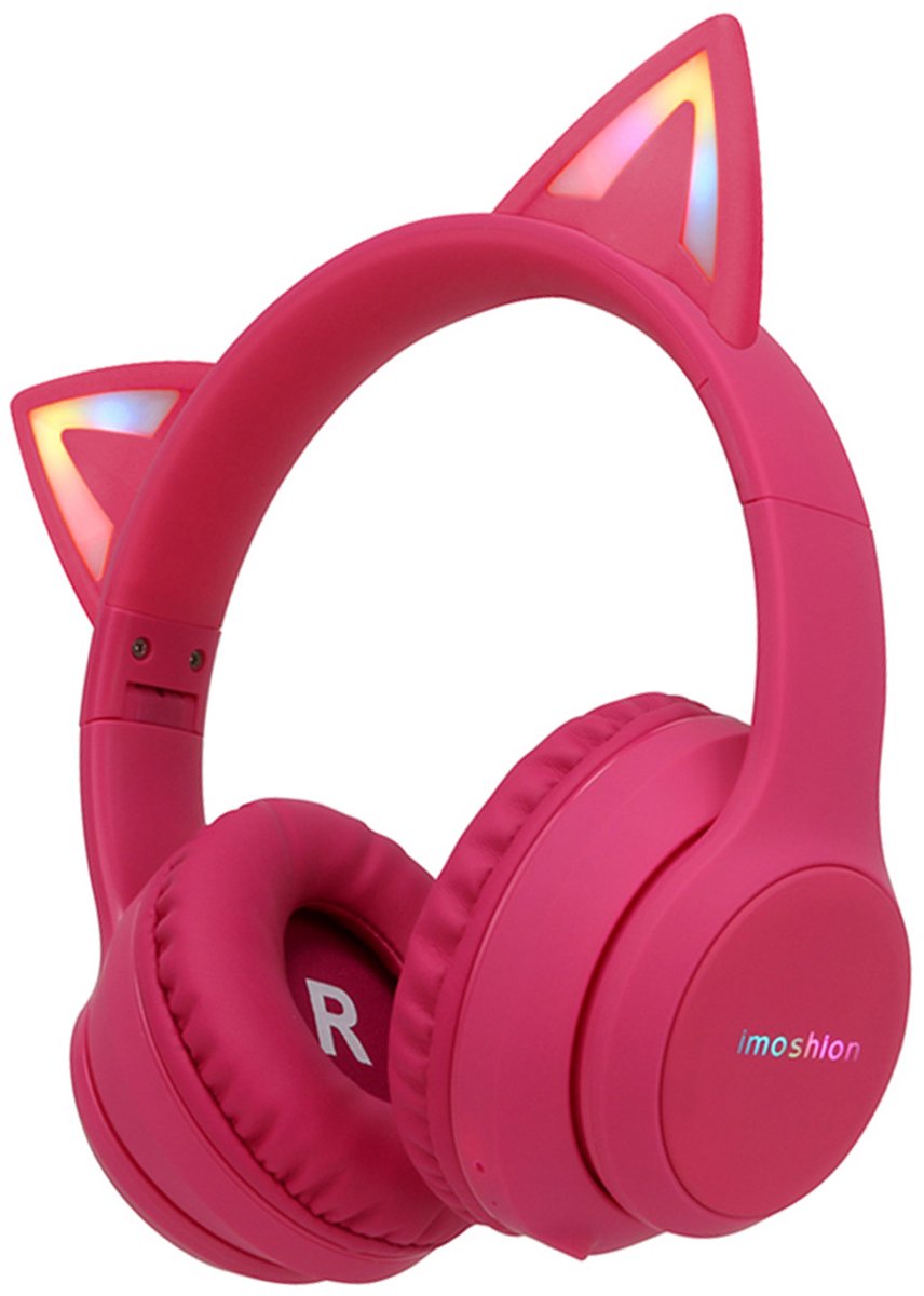 imoshion Koptelefoon Kinderen Met Kattenoortjes Bluetooth - Kinder Koptelefoon / Hoofdtelefoon Draadloos Over Ear - Hot Pink