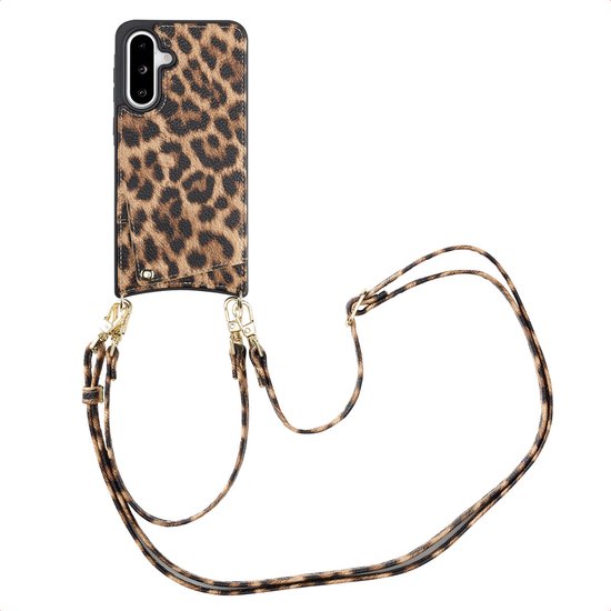 Samsung Galaxy A36/A56 5G Hoesje met Koord en Pashouder – Verstelbaar, Afneembaar, Leopard Design, Backcover