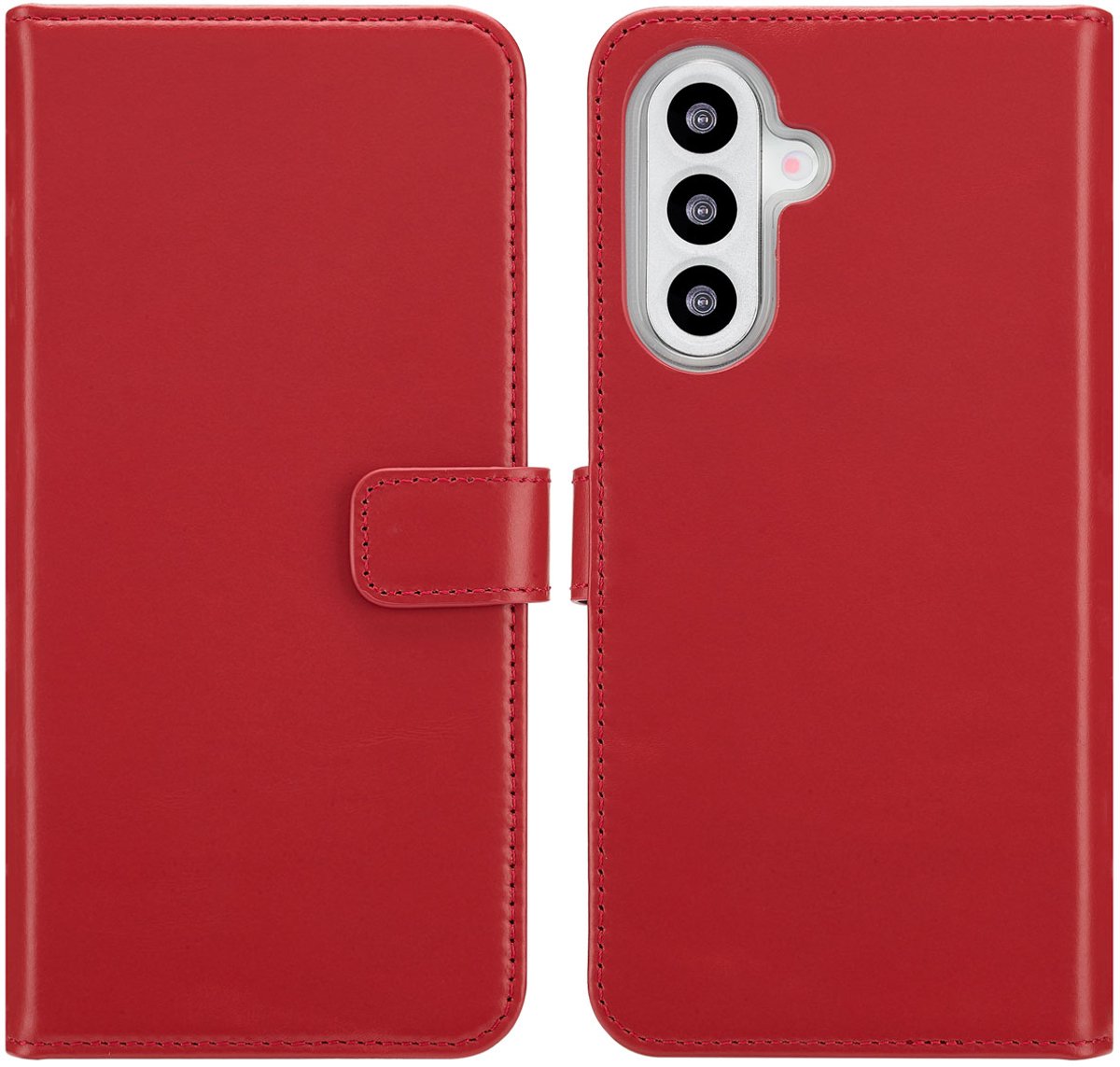 Selencia Hoesje - Geschikt voor Samsung Galaxy A26 - Echt Lederen Bookcase - Rood