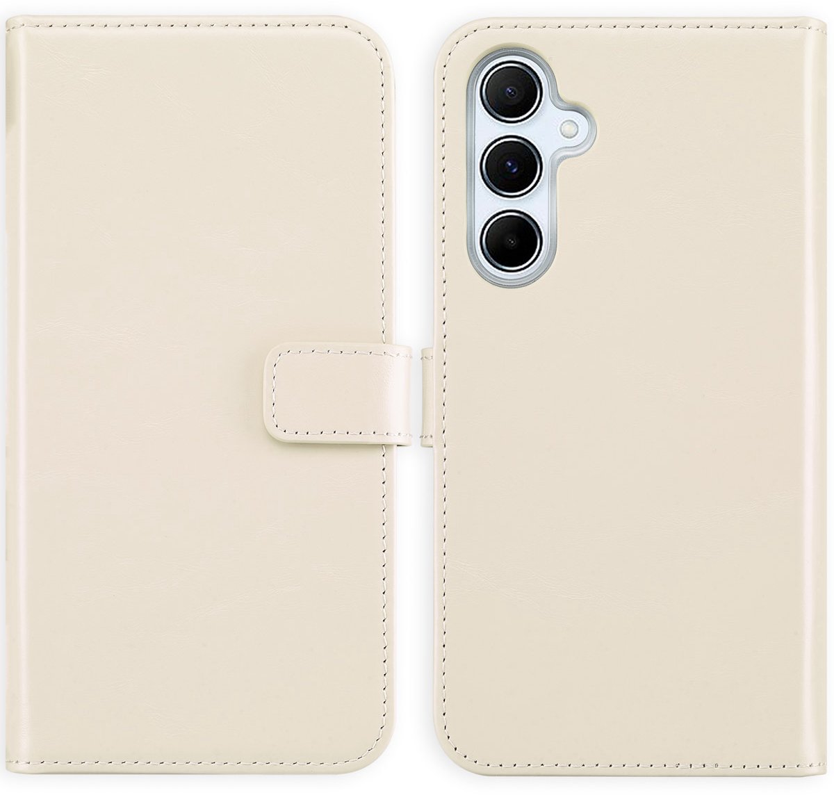Selencia Hoesje - Geschikt voor Samsung Galaxy A55 (5G) - Echt Lederen Bookcase - Greige