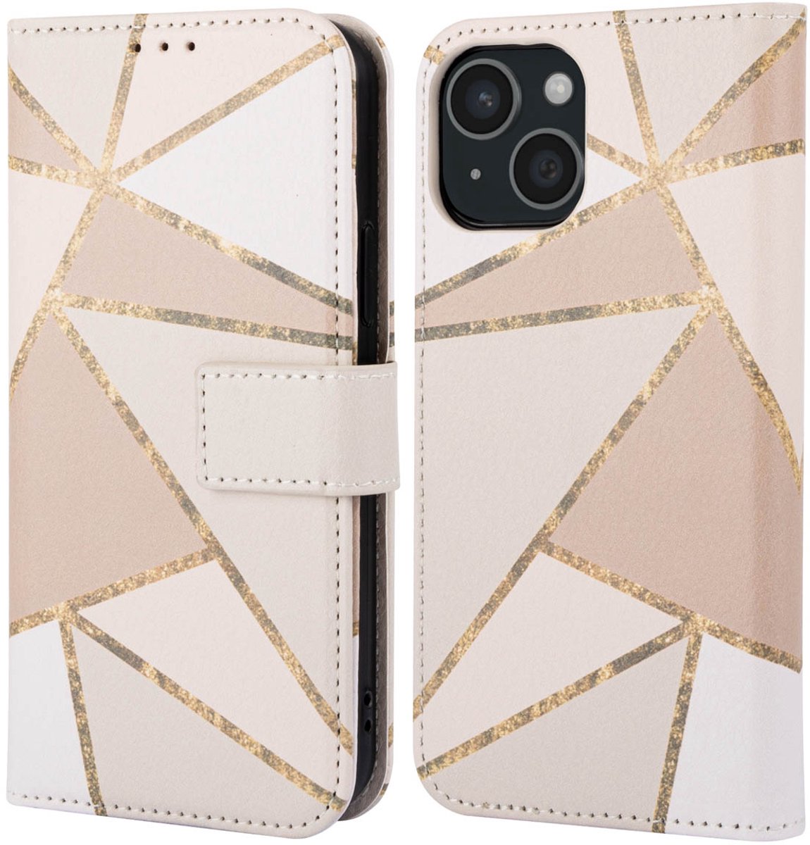 imoshion Hoesje - Geschikt voor Apple iPhone 15 - Design Bookcase smartphone - Beige Graphic