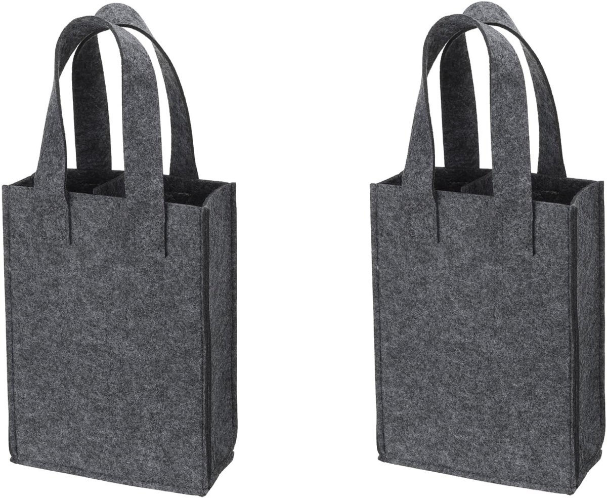 2 stuks Vilt wijnfles tas - 2 flessen wijntas - met handvat - Opvouwbare vilten flessentas - wijnfleshouder - uitneembare verdelers - voor wijn - bier - champagne - voor reizen, picknick, camping en feestjes - grijszwart - 24x 8.5 x 18cm