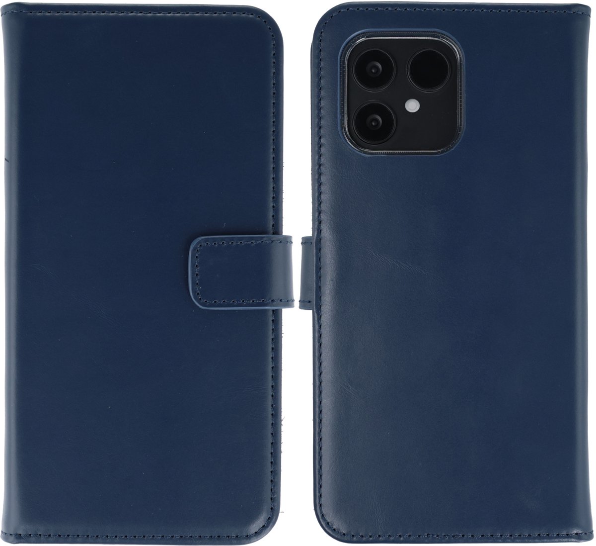 Selencia Hoesje - Geschikt voor Fairphone 6 - Echt Lederen Bookcase - Donkerblauw