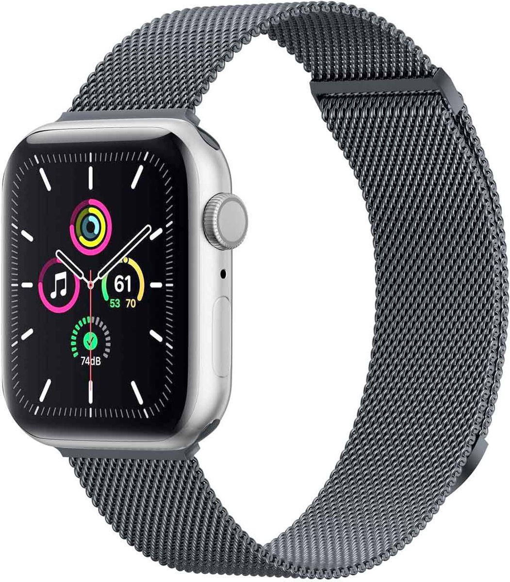 iMoshion Bandje Geschikt voor Apple Watch Bandje Series 1 / 2 / 3 / 4 / 5 / 6 / 7 / 8 / 9 / SE / Ultra (2) - 42 / 44 / 45 / 49 mm Maat M - iMoshion Milanees magnetische band - Donkergrijs