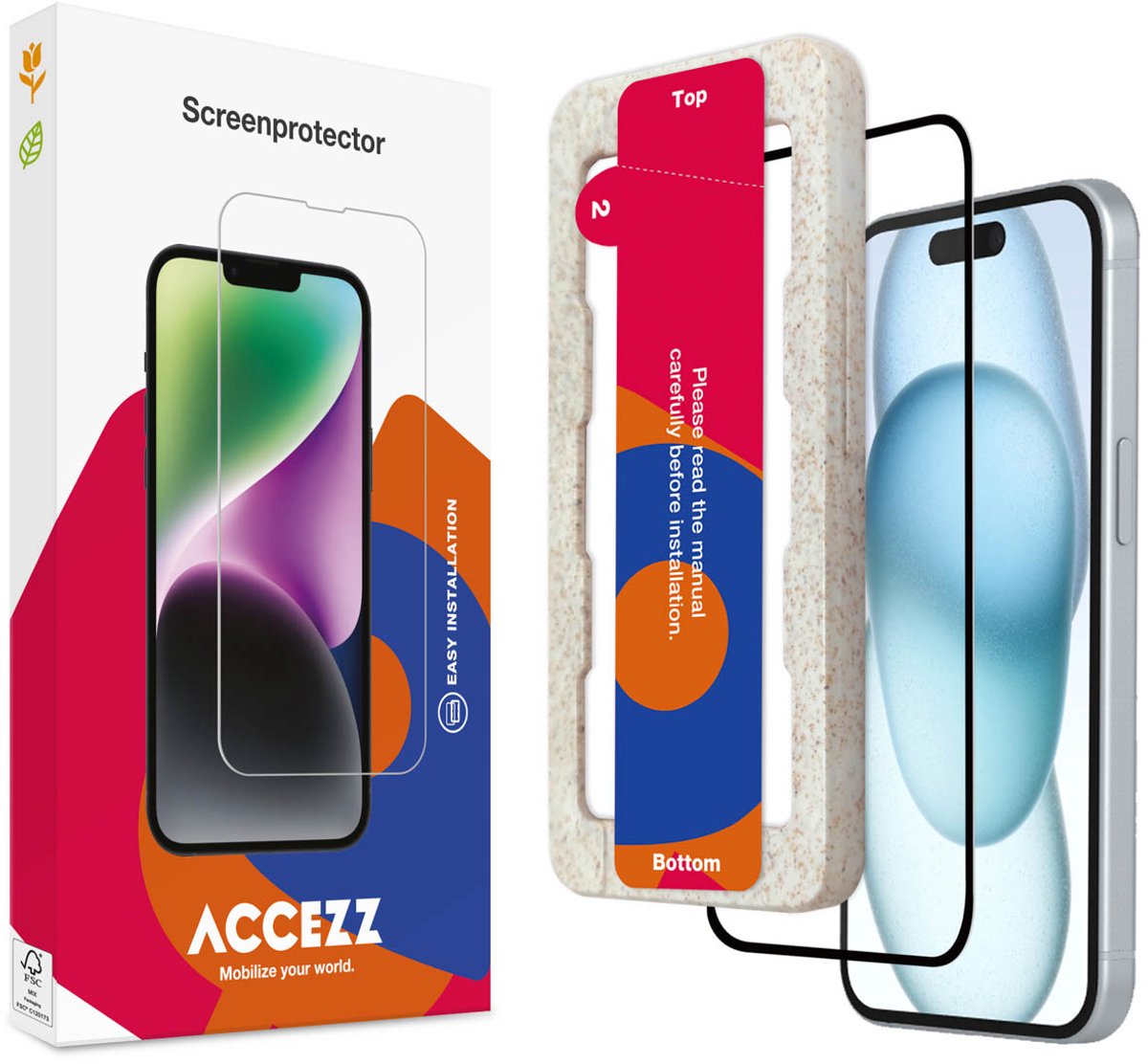 Accezz Screenprotector Geschikt voor iPhone 15 Plus - Accezz Gehard glas Full Cover screenprotector met bio applicator