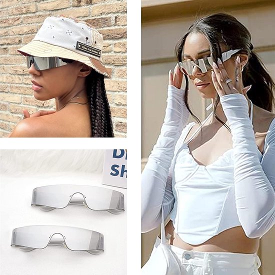 Futuristische Zonnebril - Stijlvolle Bril - Feest Accessoire - Frameloos Ontwerp - 15 x 4 x 3 cm - Zilver — afbeelding 5