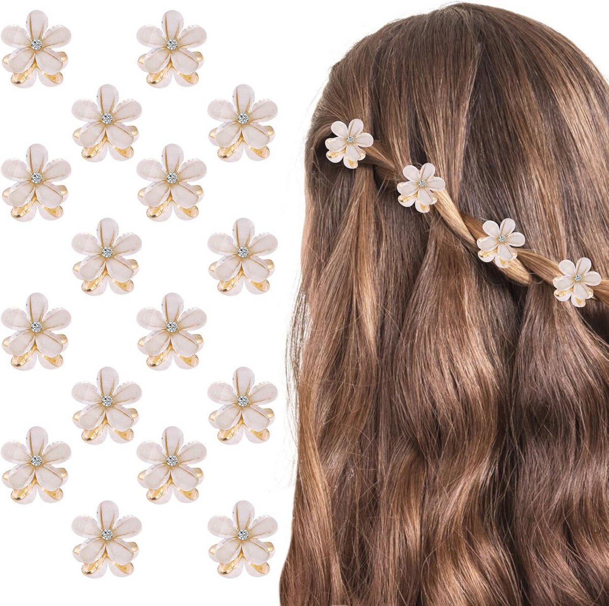 16 Stuks Bloem Haarclips - Mini Haaraccessoires voor Vrouwen en Meisjes in Beige