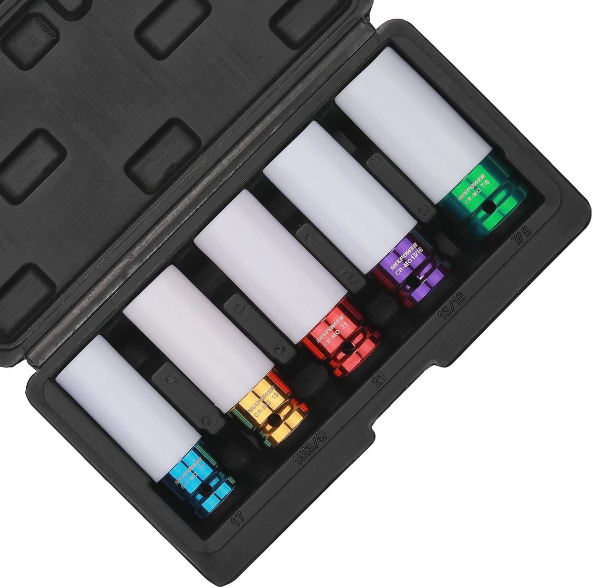 Impact Doppenset 1/2 inch Met Kleurgecodeerde Diepe Muur, 5 Stuks