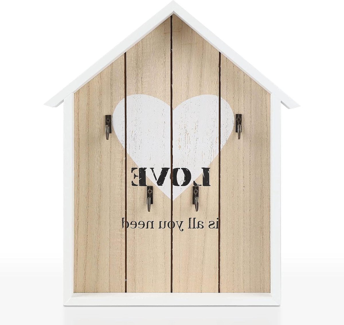 Allecta - Houten sleutelrek voor aan de muur, vintage design, 29,5 x 21,5 x 3,5 cm, wit, met 4 haken