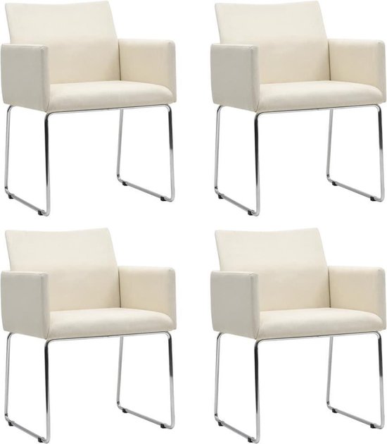 Eetkamerstoelen Wit set van 4 STUKS Linnen / Eetkamer stoelen met Wielen Extra... | bol.com