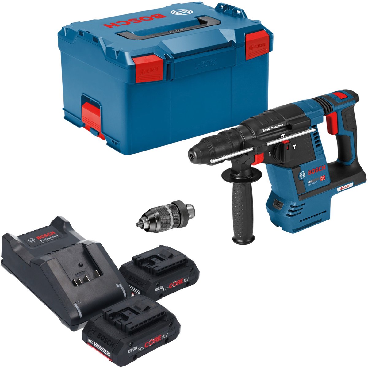 Bosch GBH 18V-26 F Professional accu-boorhamer 18 V 2,6 J SDS plus Brushless + 2x ProCORE accu 4,0 Ah + oplader + L-Boxx