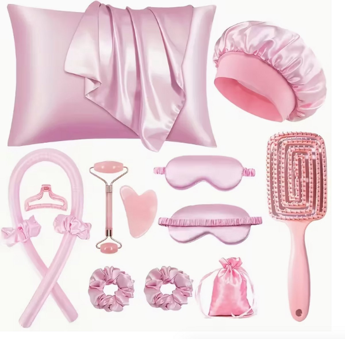 13-delige Dames Slaap Haarstyling Design Tool Set - Krulset Zonder Hitte met Overnachtkrullers, Gezichtsmassager, Kussensloop & Slaapmasker