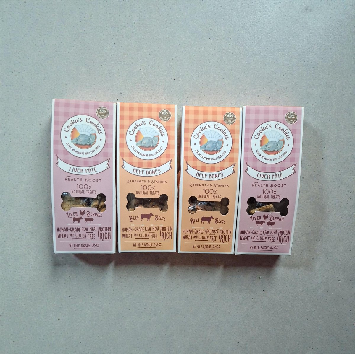 Cooka`s Cookies - 100% Natuurlijke Hondensnacks - Voordeelpak 2 x Liver paté & 2 x Beef Bones - Voordeel Set 200 g