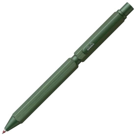 Stylo multipen vert sauge avec logo argenté.