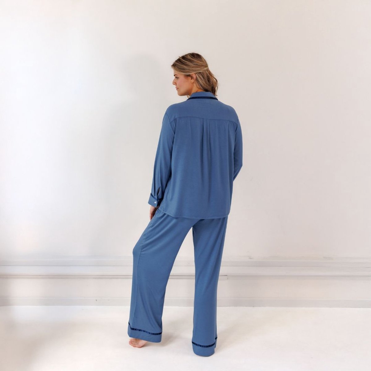 TENCEL Pyjama Set Lang Dames Donker Blauw - Maat L