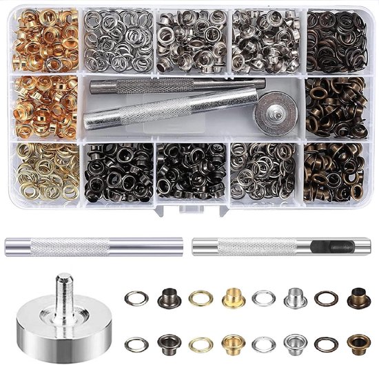 Ösenzangen Set Profi Ösenzang Set met 200 10mm ogen, magnetische ogenpers met lochstanze, roestvrij staal magnetische ogenstanze voor leer planen stoffen en riemen