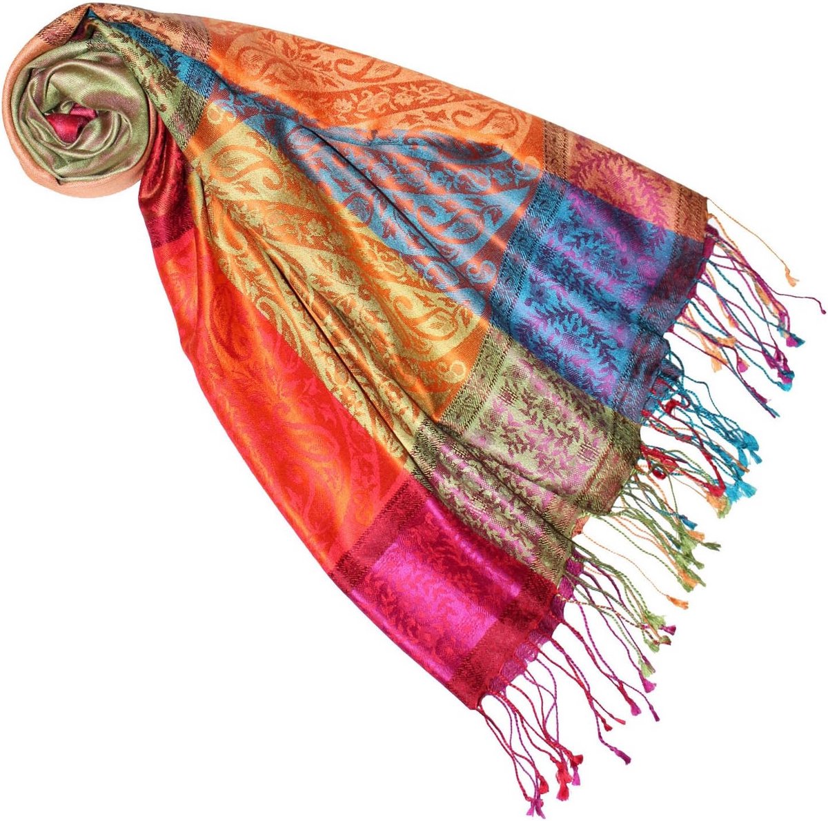 Luxe Pashmina Sjaal Dames Jacquard Geweven 100% Zijde Paisley