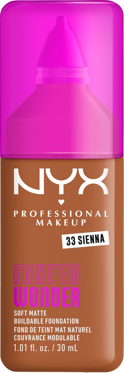 NYX Professional Make Up Make 'EM Wonder Foundation - Zachte matte finish - Met huidverzorgende hyaluronzuur - Sienna
