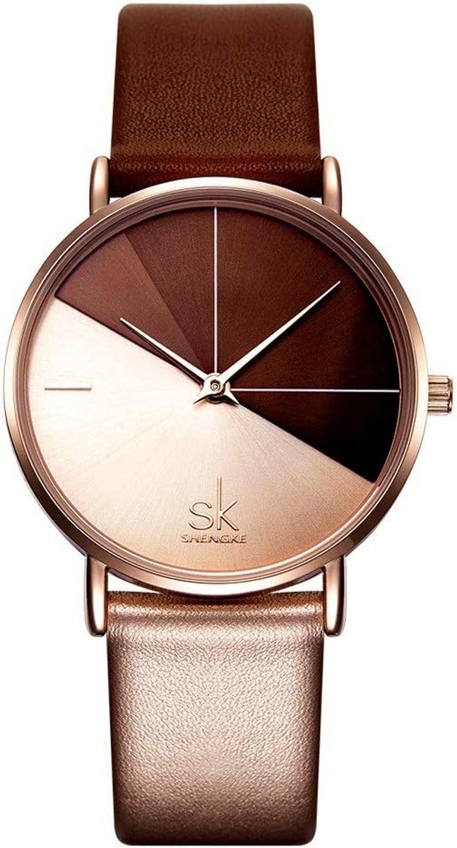 Elegante Vrouwen Horloge met Echte Leren Band en Contrast Kleuren