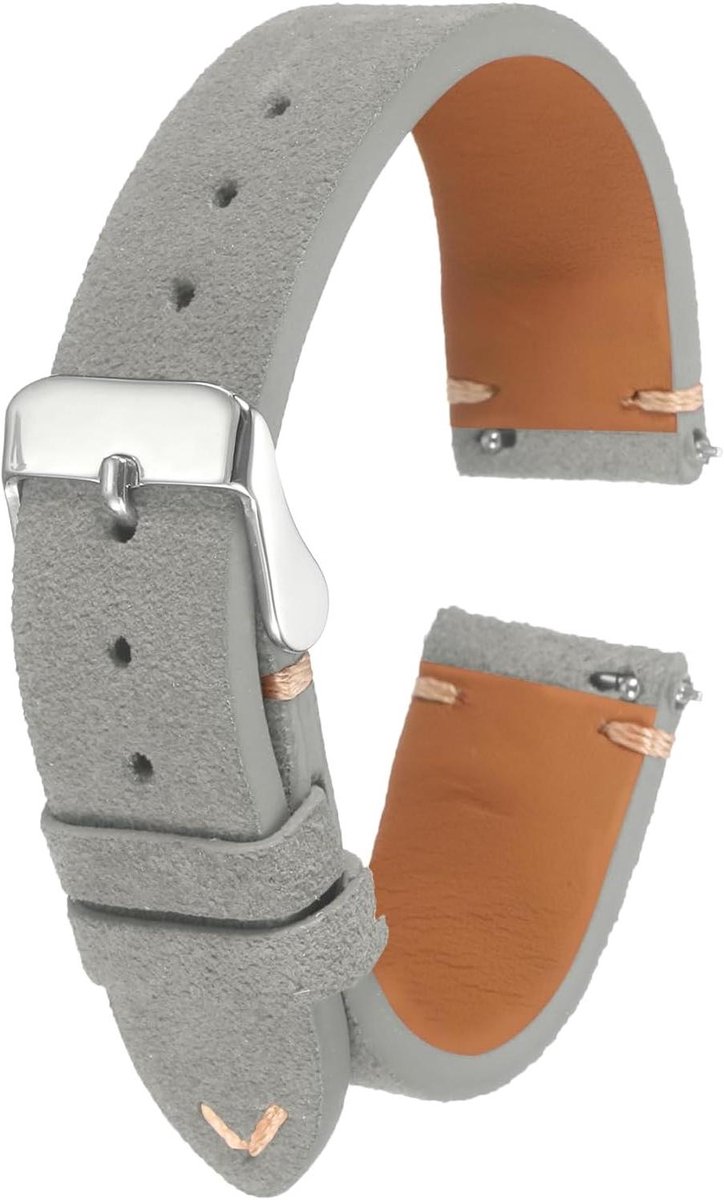 Allecta - Suède horlogebandje met roestvrijstalen gesp - Elegant vintage reservearmband - Snelsluiting - Voor dames en heren - 18mm breed - Universeel passend