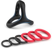 Giddy Up Penisring - Cockring Silicone - Ensemble de cockring pour hommes - Ensemble d'anneaux péniens pour hommes - Comprenant 6 anneaux en noir et rouge