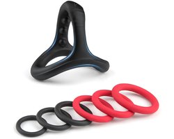 Ivy Lux Cockring Siliconen - Penisring set voor mannen - Waterdicht en Wasbaar - 6 Verschillende Maten - Inclusief 6 ringen in de kleuren zwart en rood