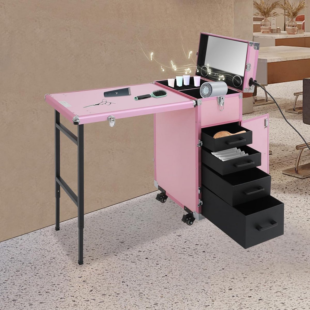 Professionele Make-up Trolley met Wielen en Bluetooth Speaker - Verplaatsbare Beautycase