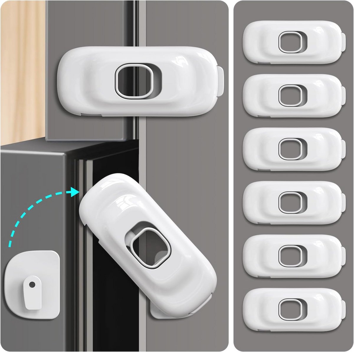 Kast en koelkast sloten voor babyproofing - 6-pack veiligheidssloten voor kasten en koelkasten - zelfklevende pads voor keuken en oven - wit