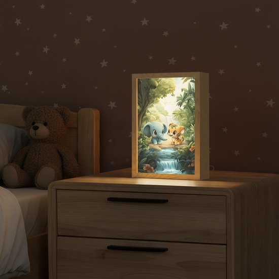 Nachtlampje 20x30 cm - Kinder lampje - Olifant - Tijger - Bos - Jungle - Tafellamp kinderkamer - Slaapkamer lamp - Bedlamp kinderen - Kinderlampje stopcontact - Wandlamp babykamer - Nachtlampjes van Merkloos — afbeelding 2