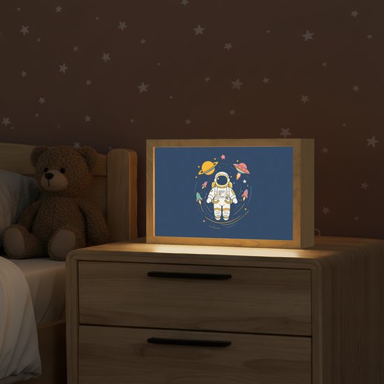 Nachtlampje 30x20 cm - Kinder lamp - Astronaut - Planeten - Raket - Tafellamp kinderkamer - Slaapkamer lamp - Bedlamp kinderen - Kinderlampje stopcontact - Wandlamp babykamer - Nachtlampjes van Merkloos — afbeelding 2