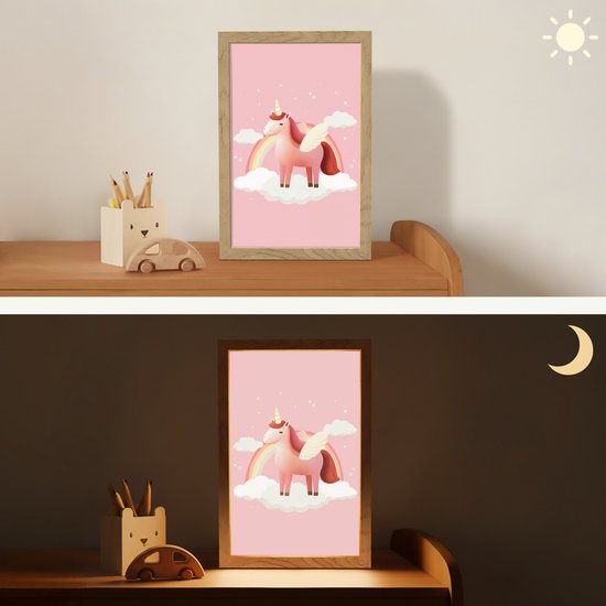 Nachtlampje 20x30 cm - Kinder lamp - Eenhoorn - Vleugels - Roze - Regenboog - Tafellamp kinderkamer - Slaapkamer lamp - Bedlamp kinderen - Kinderlampje stopcontact - Wandlamp babykamer - Nachtlampjes van Merkloos — afbeelding 4