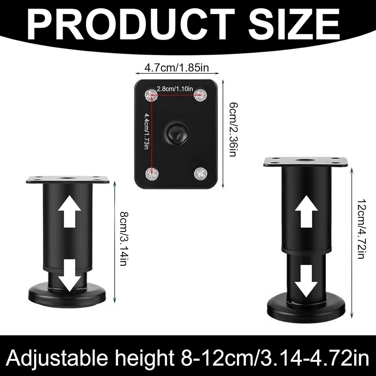 Verstelbare Meubelpoten 4 stuks - RVS - Hoogte 80-120 mm - Zwart - Kast Bank Bed - Metaal - Sokkelpoten