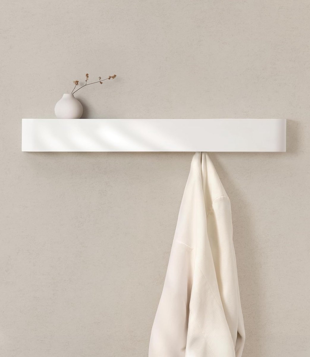 PromoHome Moderne Kapstok met Verborgen Wandhaken - 8 Robuuste RVS Haken - Scandinavisch Design Eikenhout "Eiken Wit"