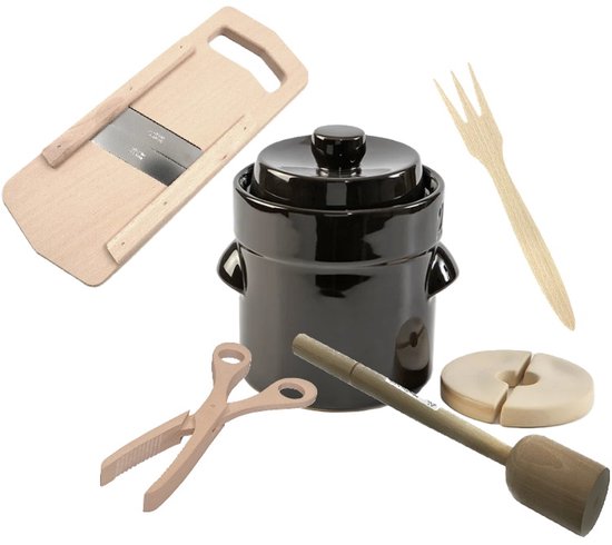 Startpakket fermenteren 2 liter (Bruin-Modern) - zuurkoolpot - kimchipot inmaken - voedsel bewaren