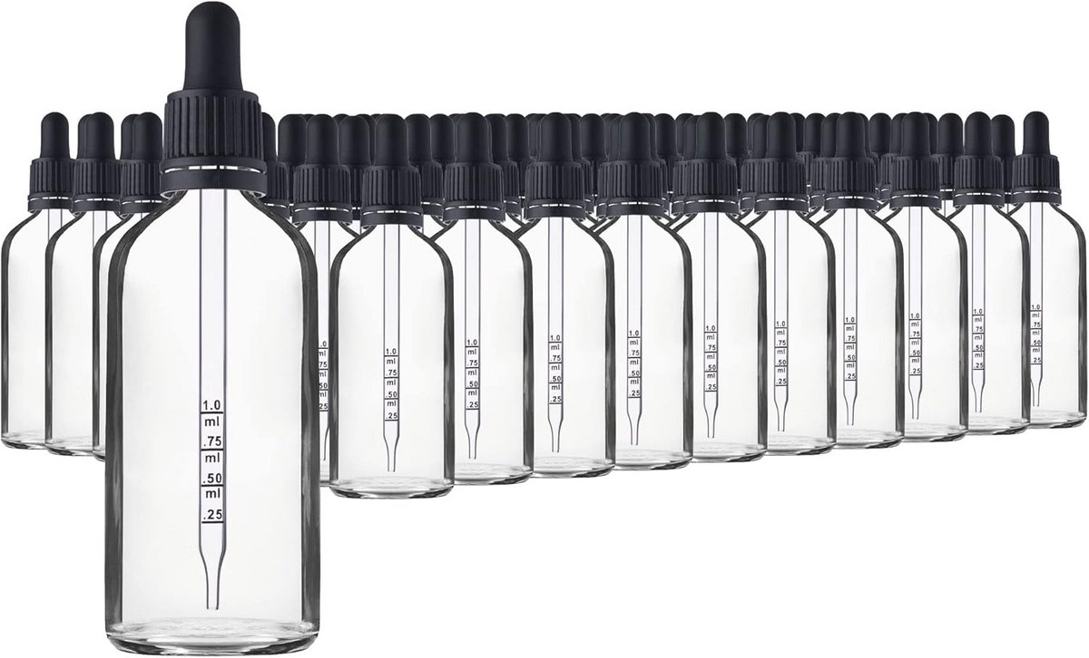 Set van 70 Stuks Kleine Glazen Pipetflesjes met Druppelaar, 100ml Inhoud