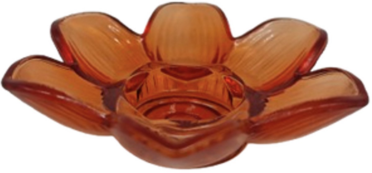 Glazen Waxinehouder – Bloemvorm – Oranje Transparant - Ø12 H3 cm