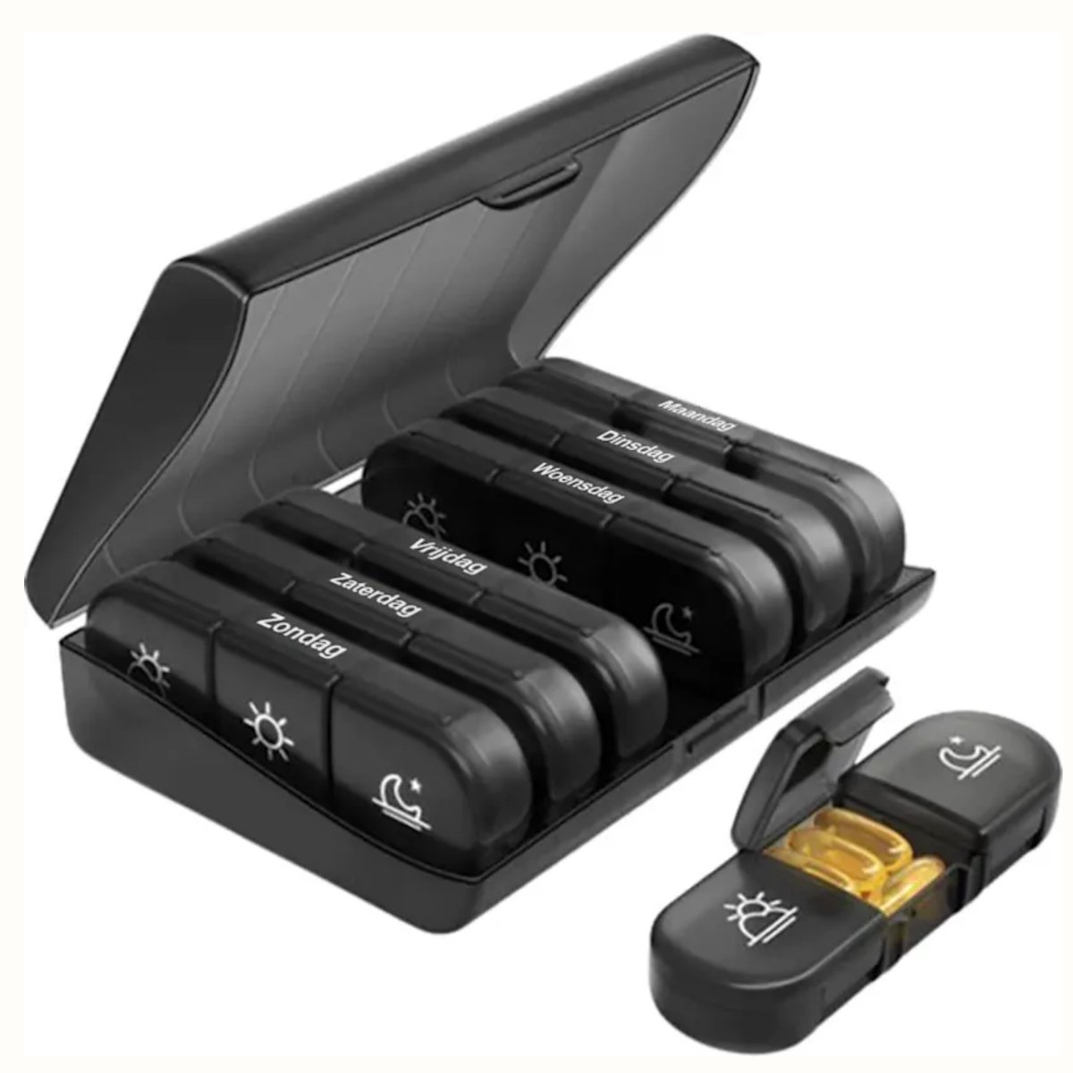 VeryGoods™ Pillendoos Set – Medicijndoosje 7 Dagen met 3 Vakken – Uitneembare Pillendoosjes – Medicijnbox & Medicijndoos – Medicatiedoosje 7 Dagen per Week – Nederlandstalige Bedrukking