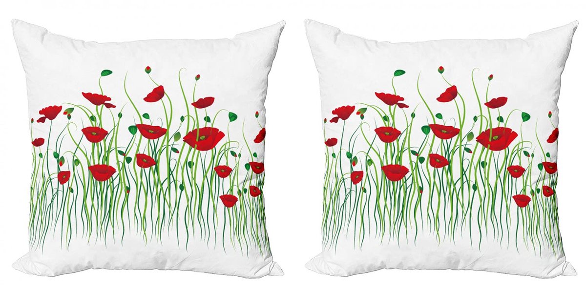 ABAKUHAUS Papaver kussenhoezen set van 2x40x40 cm – dubbelzijdig bedrukt – microvezel Scarlet