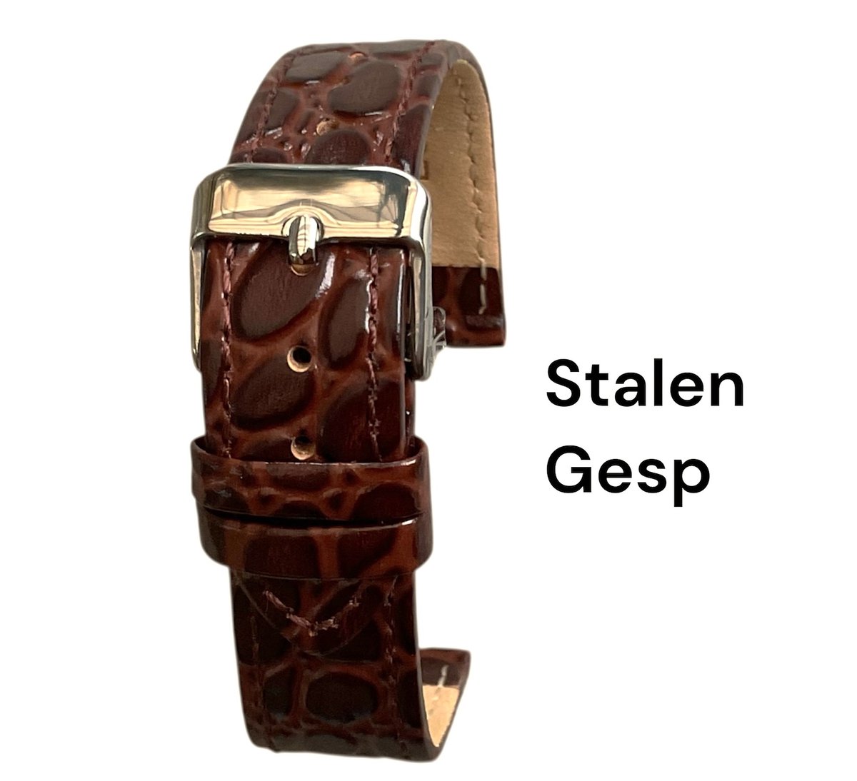horlogeband-horlogebandje-10mm-echt leer-croco-bruin-zacht-plat-stalen gesp-leer-10 mm
