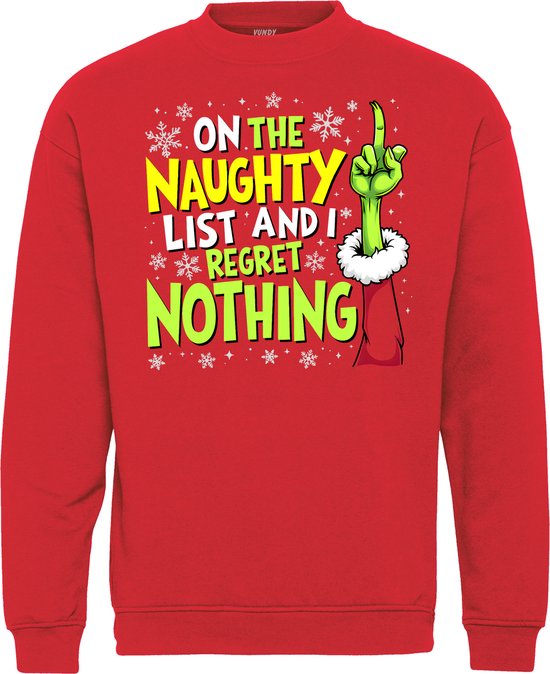 Kersttrui On The Naughty List | Foute Kersttrui heren dames | Christmas Sweater | Rood | maat 3XL