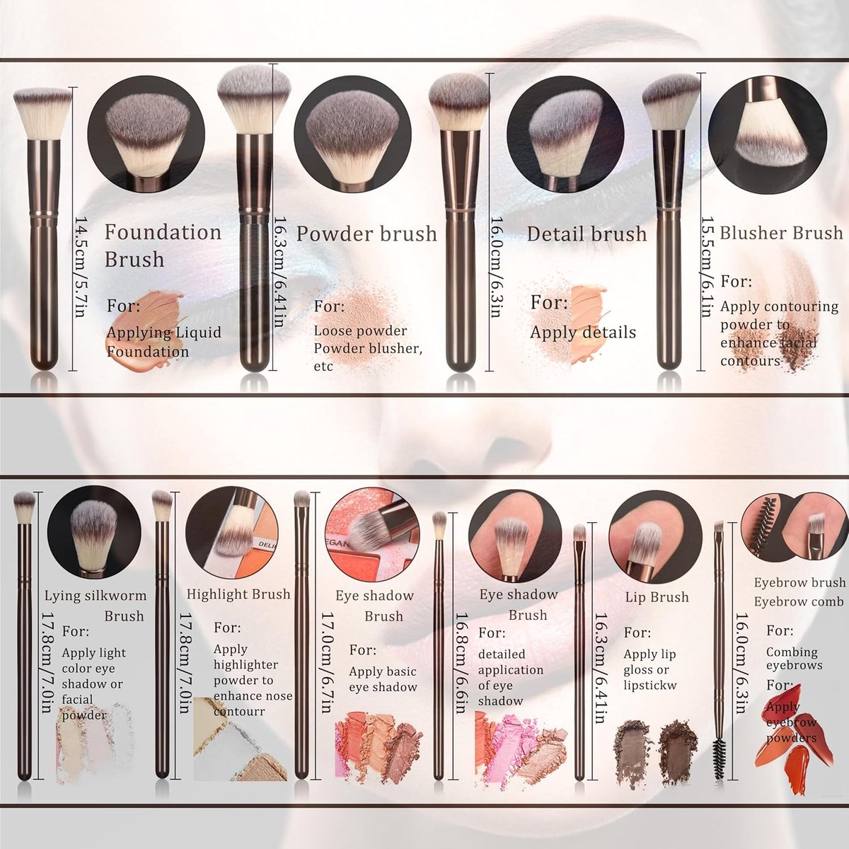 10-Delige Make-upkwastenset Zwart-Bruin – Professionele Set voor Vrouwen & Meisjes