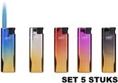 PROF Luxe Geanodiseerde Stormaansteker Set (5 stuks) – Instelbare Turbovlam – Navulbaar – Windproof Metal Torch Lighters